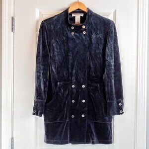 Sonia Rykiel Paris Slate Blue Velour Double Breasted Cardigan